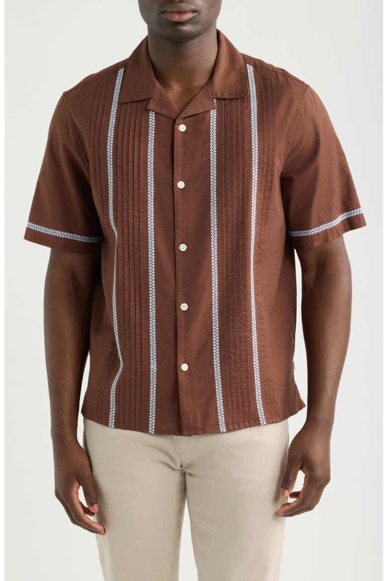 Didcot Pintuck Stripe Camp Shirt, Main, color, BROWN / BLUE