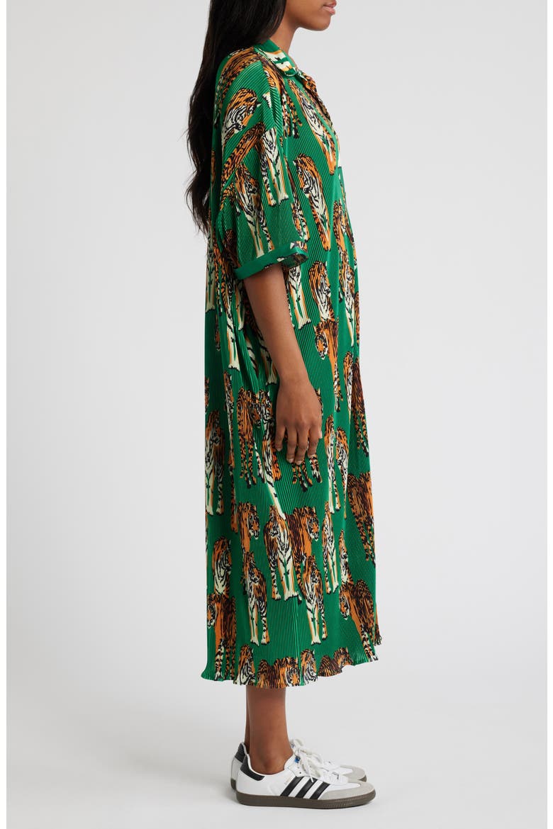 So Far So Good Oversize Plissé Shirt Dress, Alternate, color, GREEN