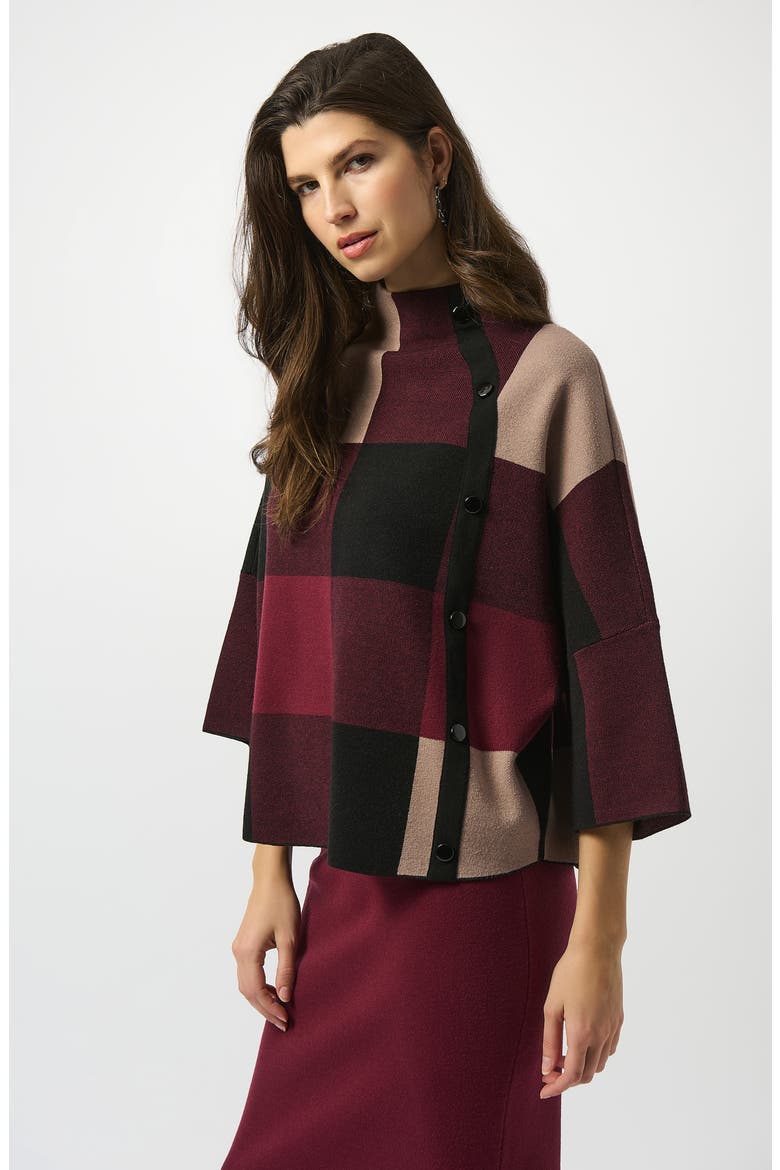 Plaid Stand Collar Sweater, Alternate, color, MERLOT/ MULTI