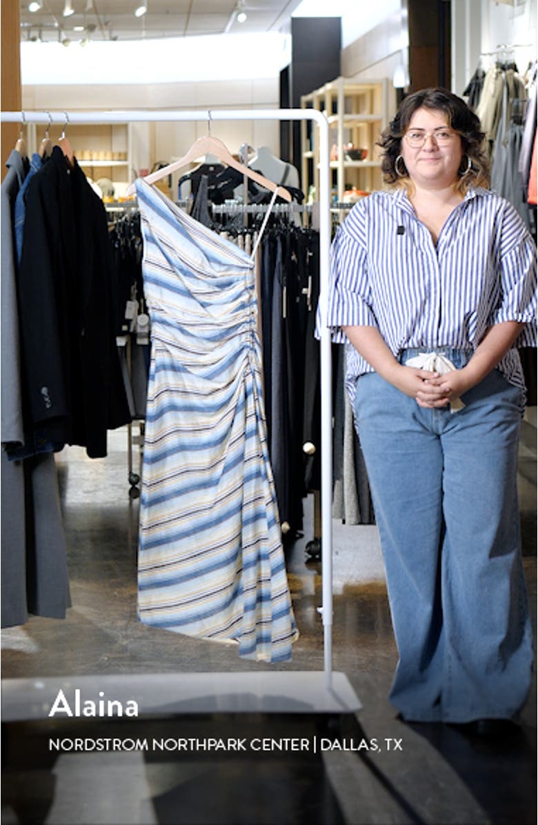 Carolyn Stripe One-Shoulder Linen Blend Dress, sales video thumbnail