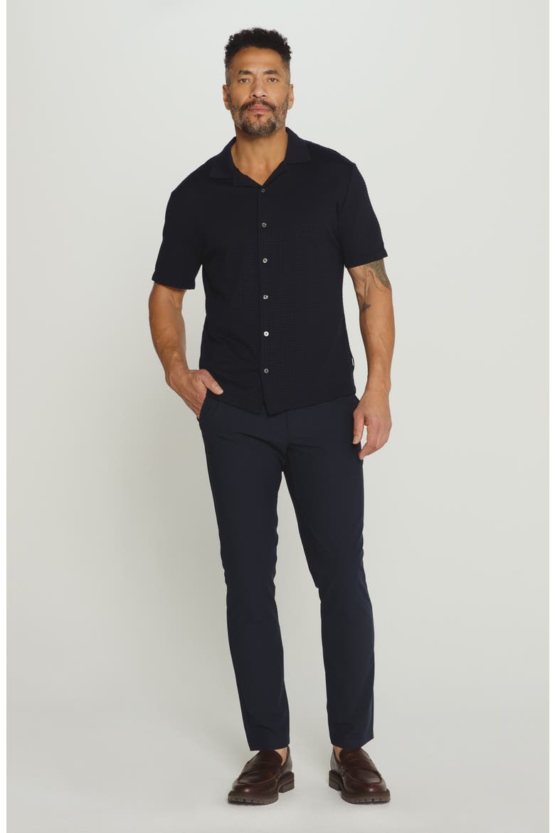 Landry Waffle Knit Short Sleeve Button-Up Shirt, Alternate, color, NAVY