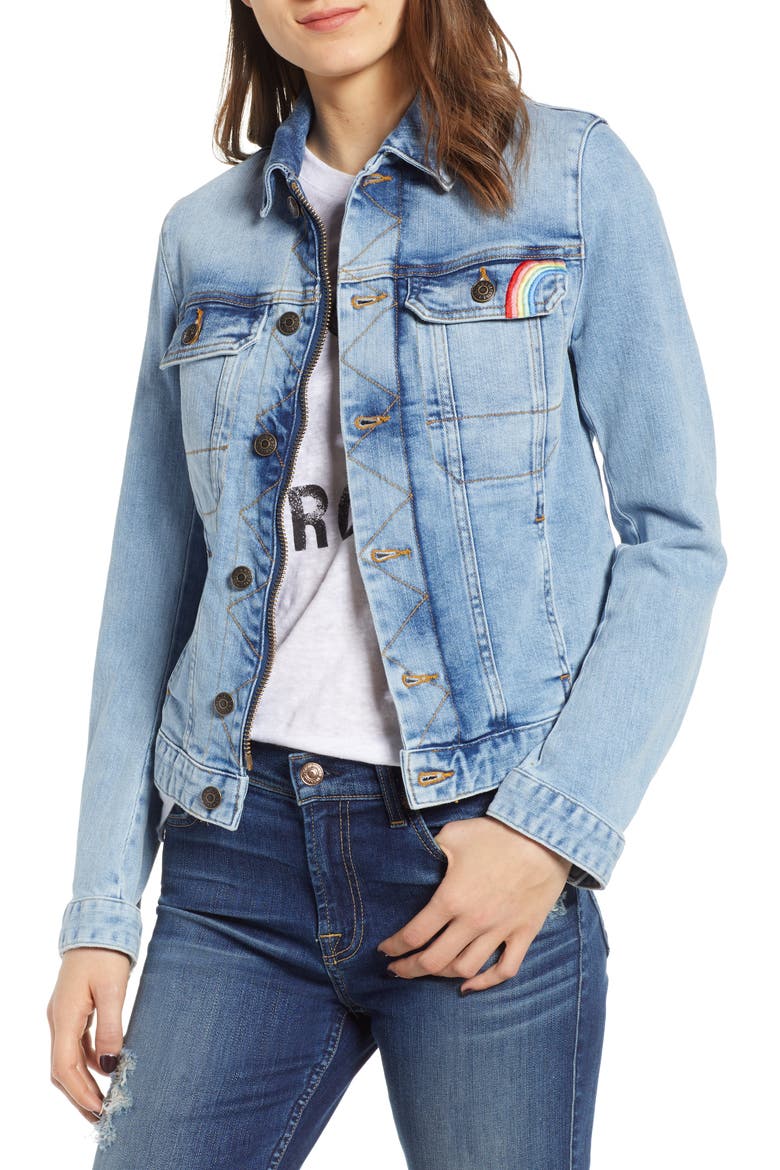 Embroidered Denim Jacket, Main, color, BLEU