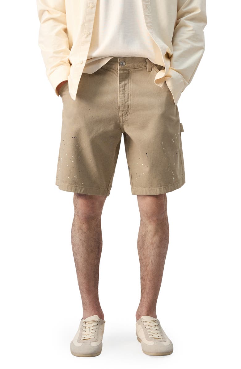 MANGO x Fantastic Man Paint Splatter Relaxed Fit Denim Bermuda Shorts, Main, color, Beige