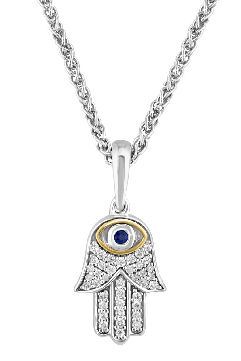 Sapphire & Diamond Hamsa Hand Pendant Necklace - 0.14ct., Alternate, color, SILVER