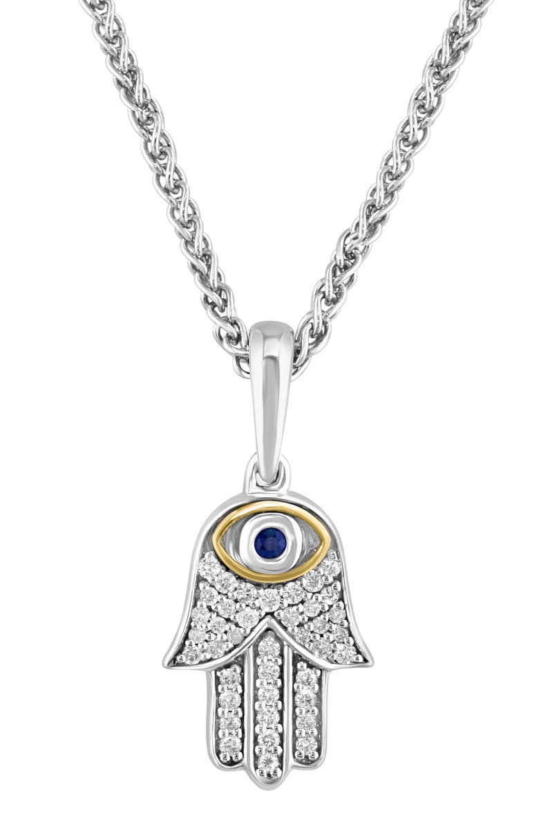 EFFY Sapphire & Diamond Hamsa Hand Pendant Necklace - 0.14ct., Alternate, color, 