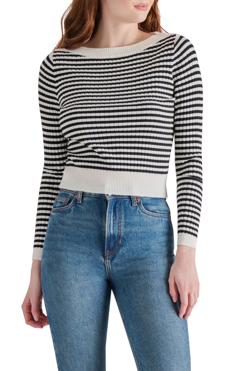 Steve Madden Stripe Boat Neck Sweater, Main, color, Ivory Stripe