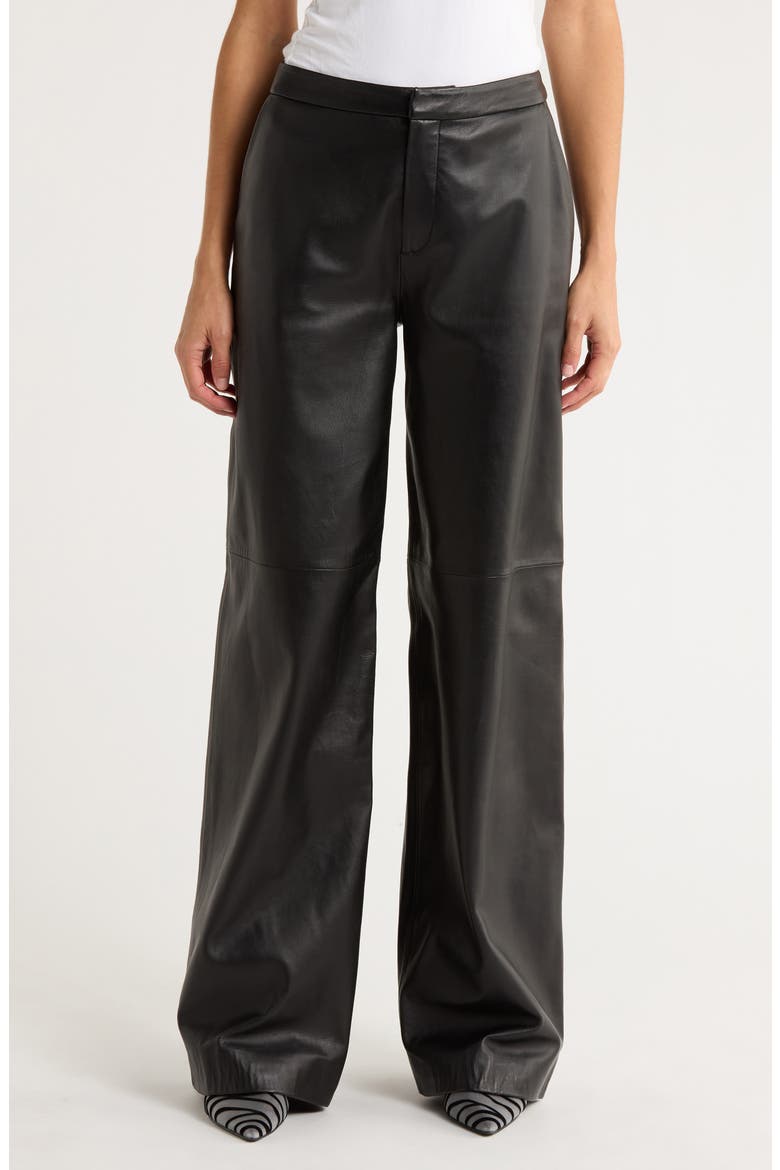 Livvy Straight Leg Lambskin Leather Trousers, Main, color, BLACK