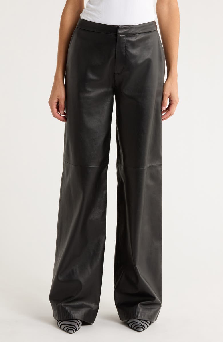 L'AGENCE Livvy Straight Leg Lambskin Leather Trousers, Main, color, Black