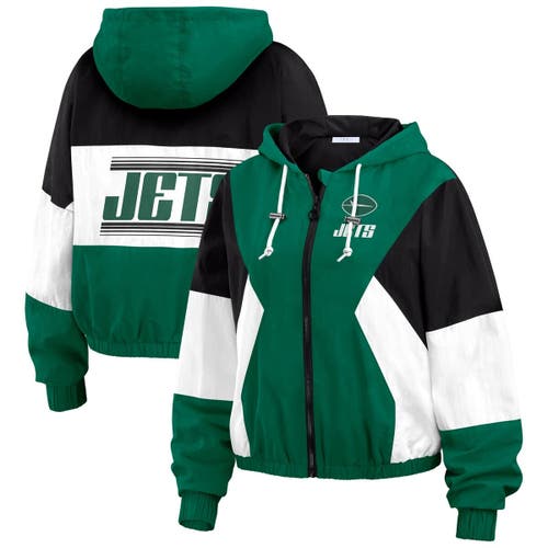 Wear By Erin Andrews Green New York Jets Color Block Full-zip Windbreaker Jacket