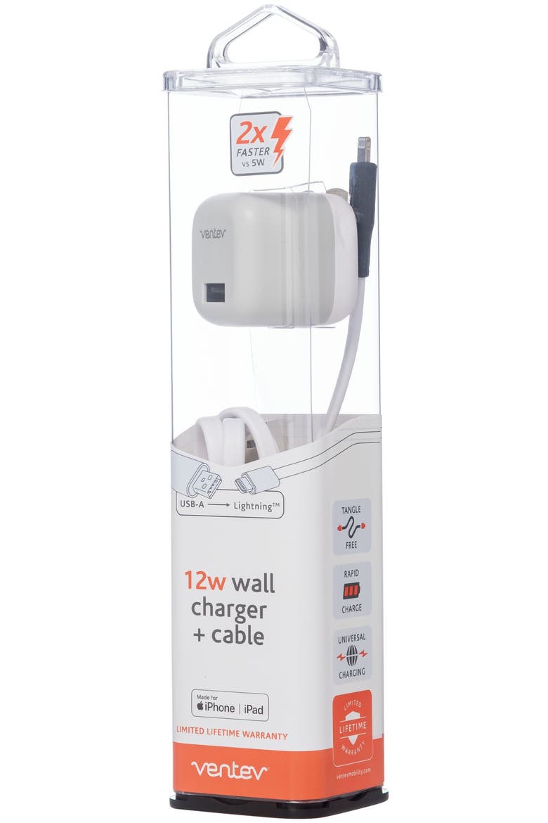 12W USB-A Universal Mini Wall Charger and USB-A to Apple Lightning Cable, Alternate, color, White