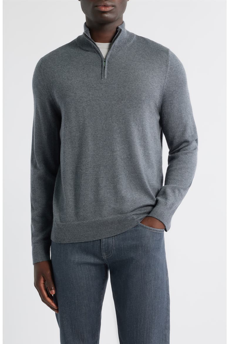 Washable Italian Merino Wool Quarter Zip Sweater, Main, color, GREY TURBULENCE HEATHER