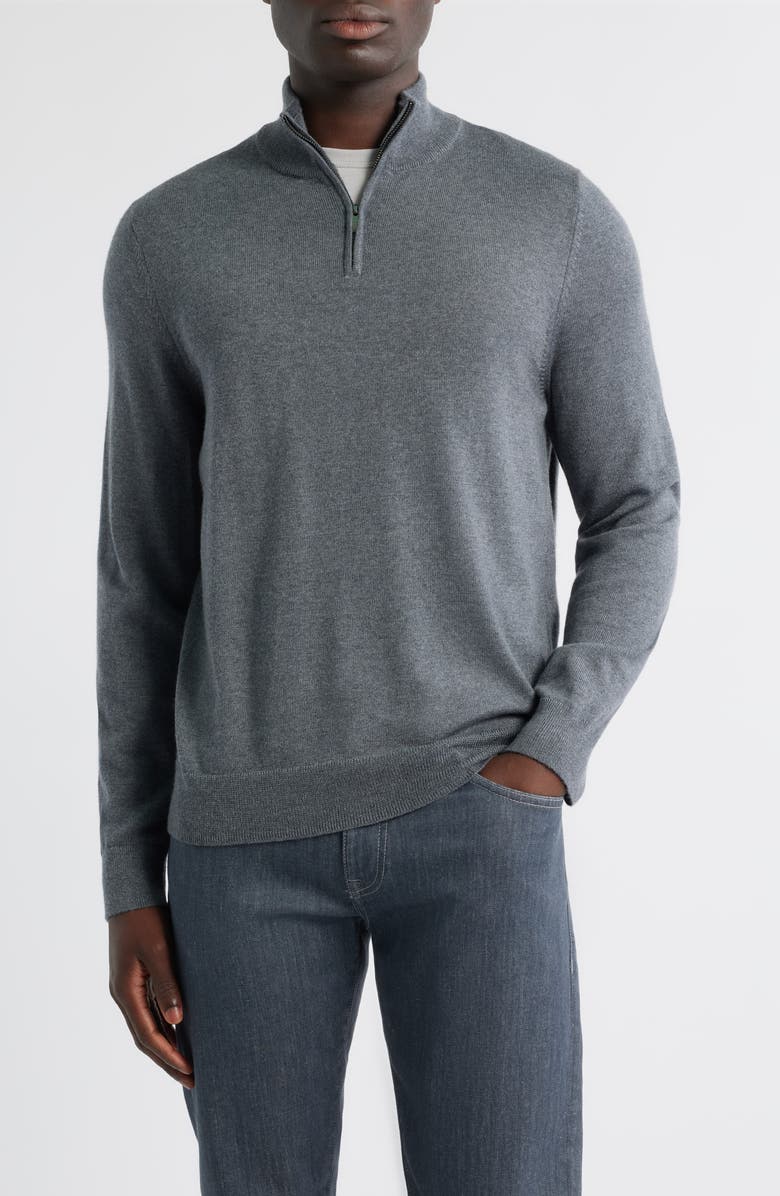 Nordstrom Washable Italian Merino Wool Quarter Zip Sweater, Main, color, Grey Turbulence Heather
