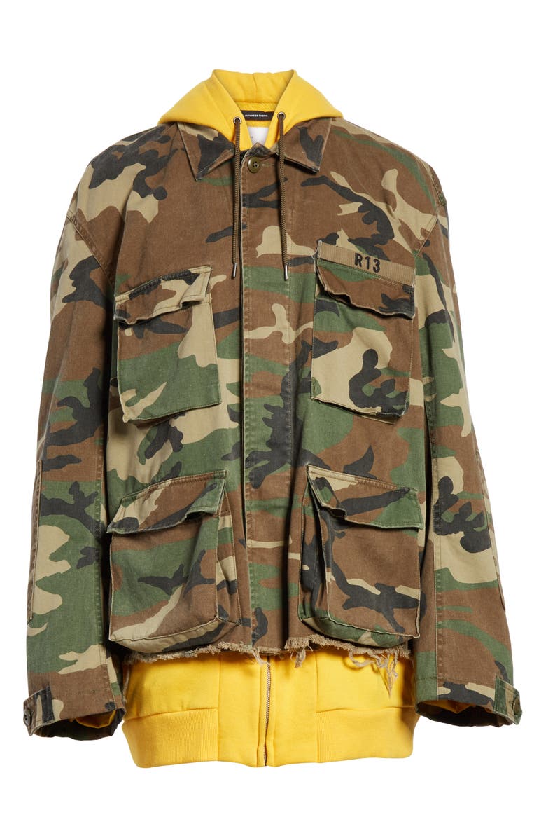 R13 Camo Abu Jacket with Long Hoodie, Alternate, color, 
