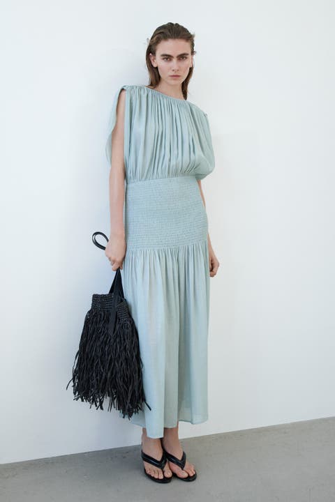 Smocked Cape-detail Dress