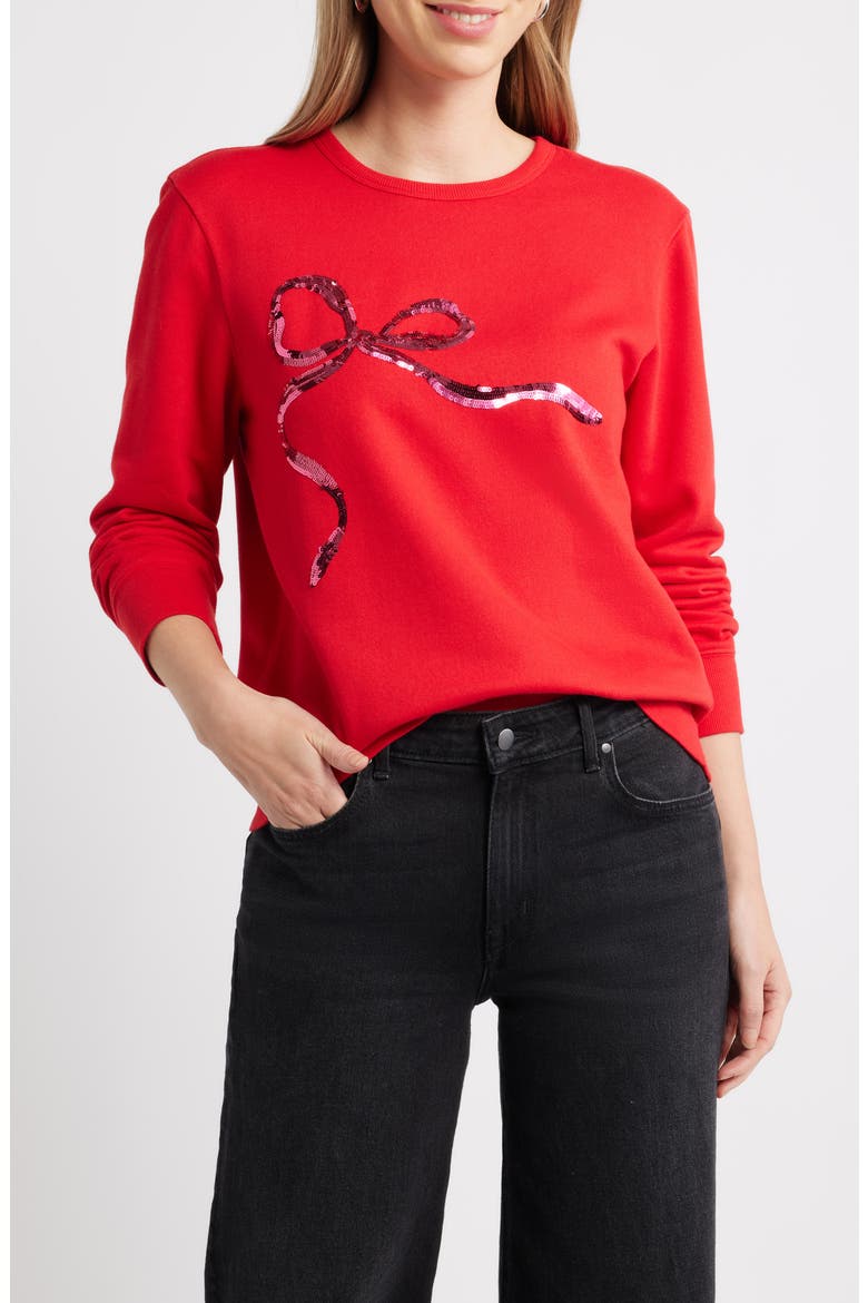 Sequin Bow Sweatshirt, Main, color, RED SEQUIN BOW