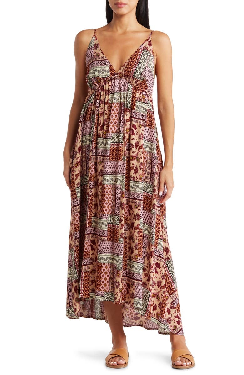 WISHLIST Patchwork Empire Waist Midi Dress, Main, color, 
