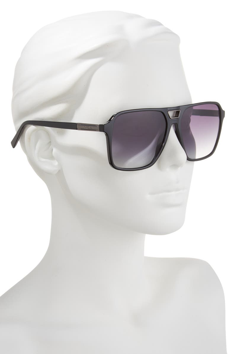 GUESS 62mm Navigator Sunglasses, Alternate, color, Shiny Black / Gradient Smoke