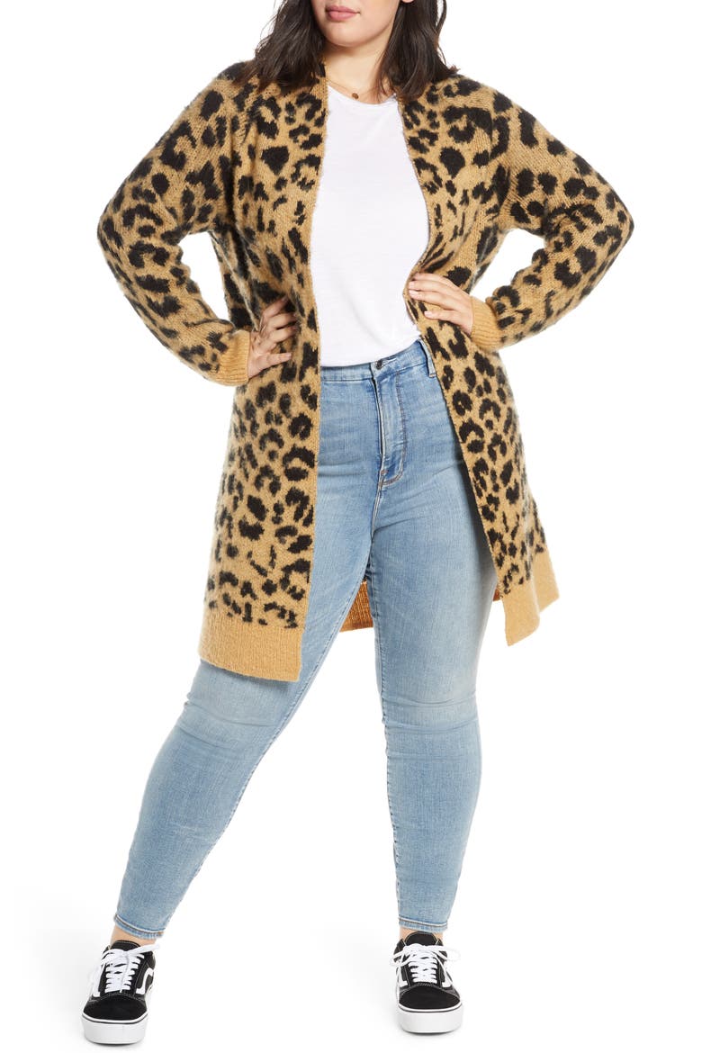 Long Leopard Jacquard Cardigan, Main, color, BEIGE NOUGAT STAMPED LEOPARD