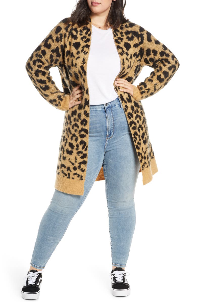 BP. Long Leopard Jacquard Cardigan, Main, color,