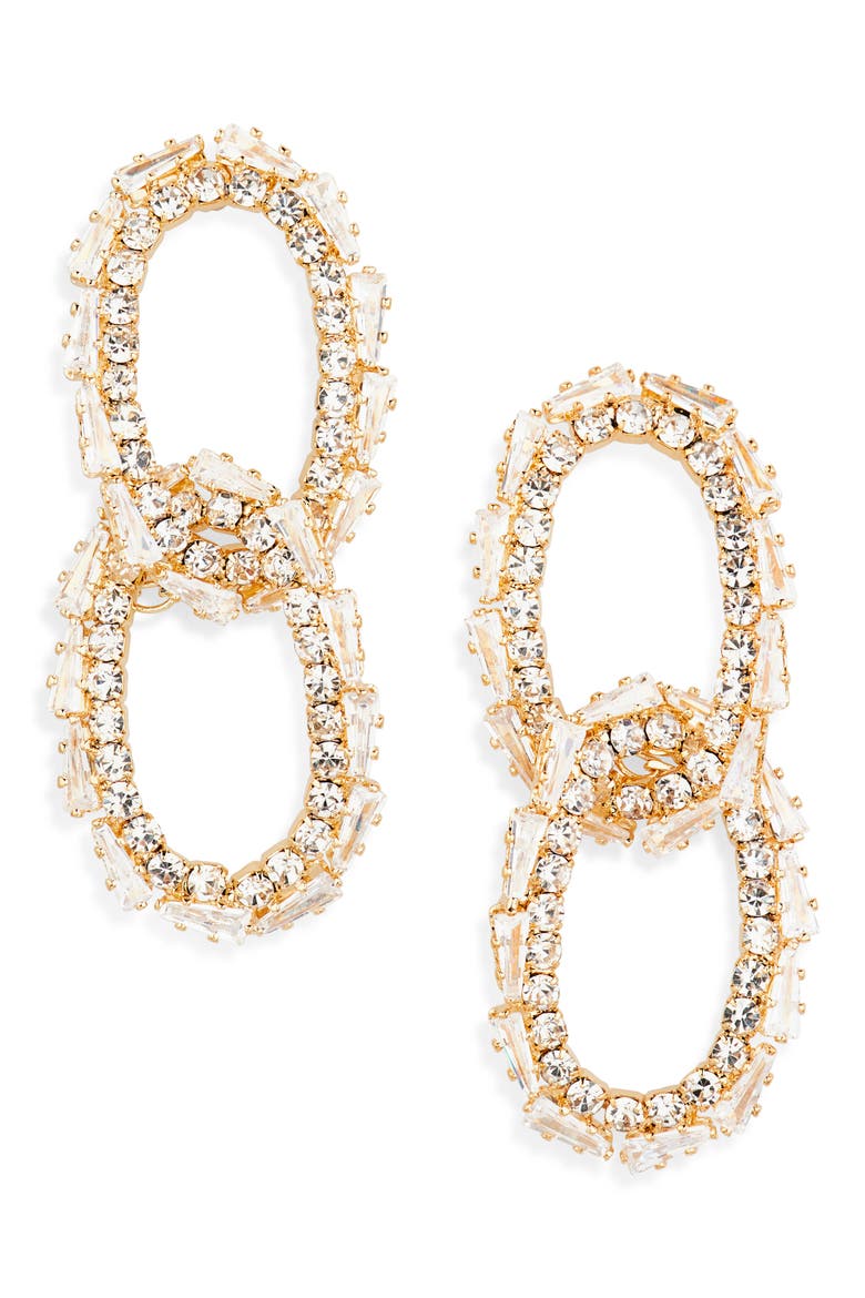Crystal Pavè Link Drop Earrings, Main, color, GOLD CRYSTAL