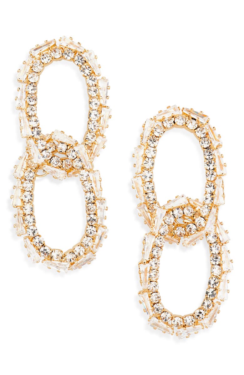 Tasha Crystal Pavè Link Drop Earrings, Main, color, Gold Crystal
