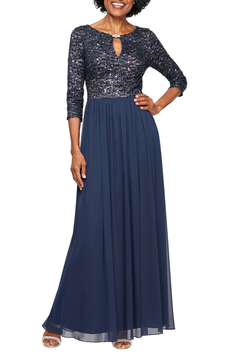 Alex Evenings Embellished Keyhole Gown, Main, color,