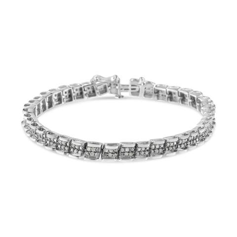 Silver 2.0 Cttw Diamond Round Miracle Plate Link Bracelet