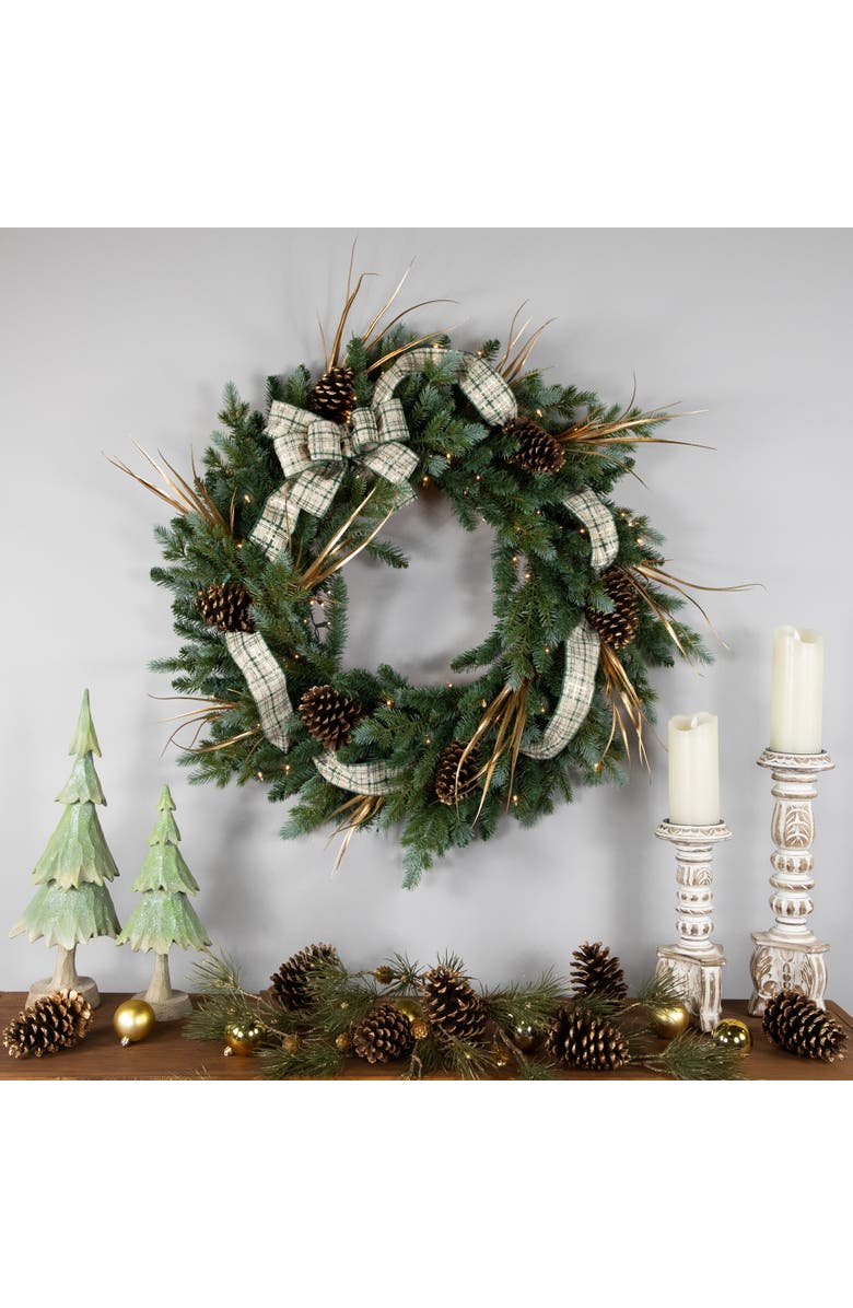 Northlight Real Touch Pre-Lit Blue Spruce Artificial Christmas Wreath - 48" - Clear Lights, Alternate, color, Green