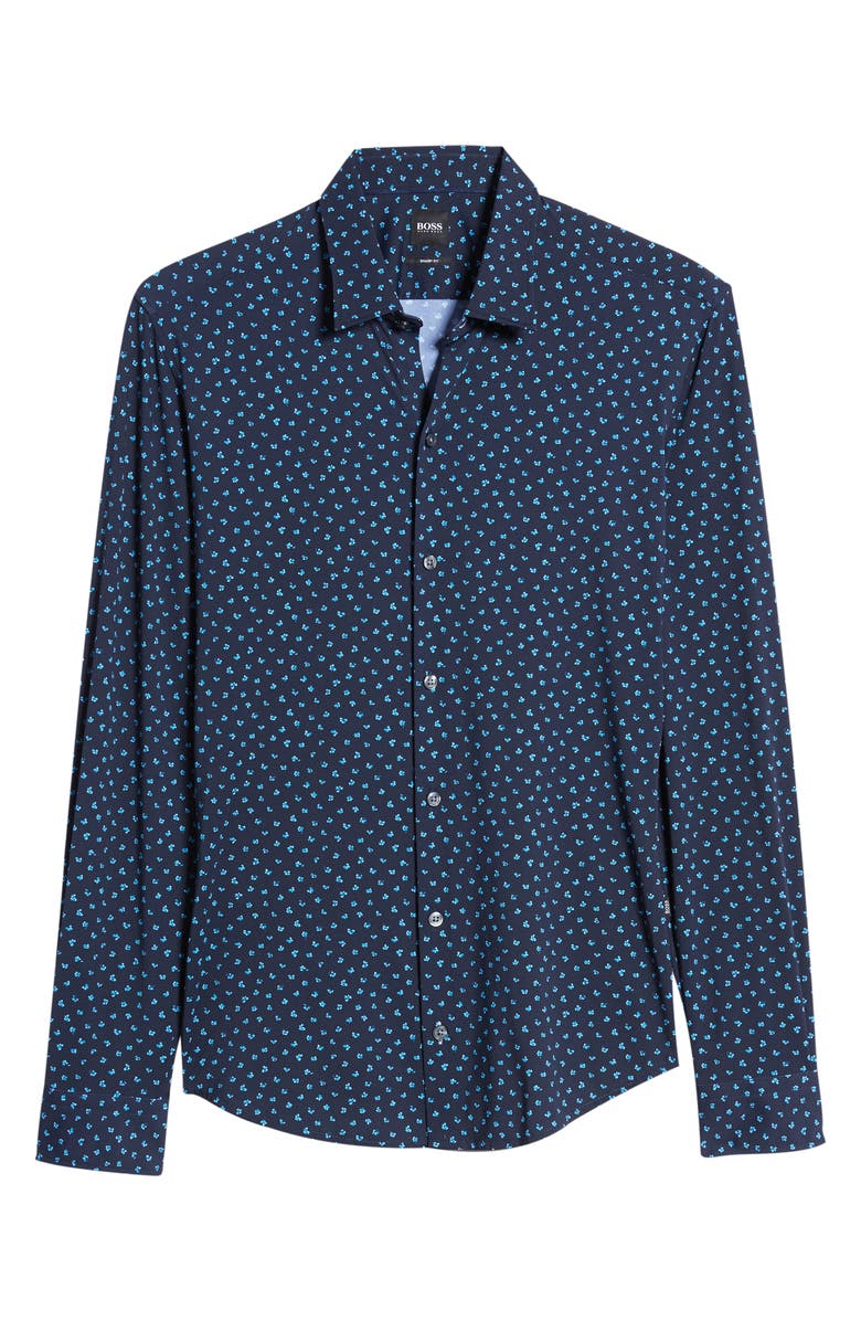 BOSS Robbie Slim Fit Mini Floral Print Button-Up Performance Shirt, Alternate, color,