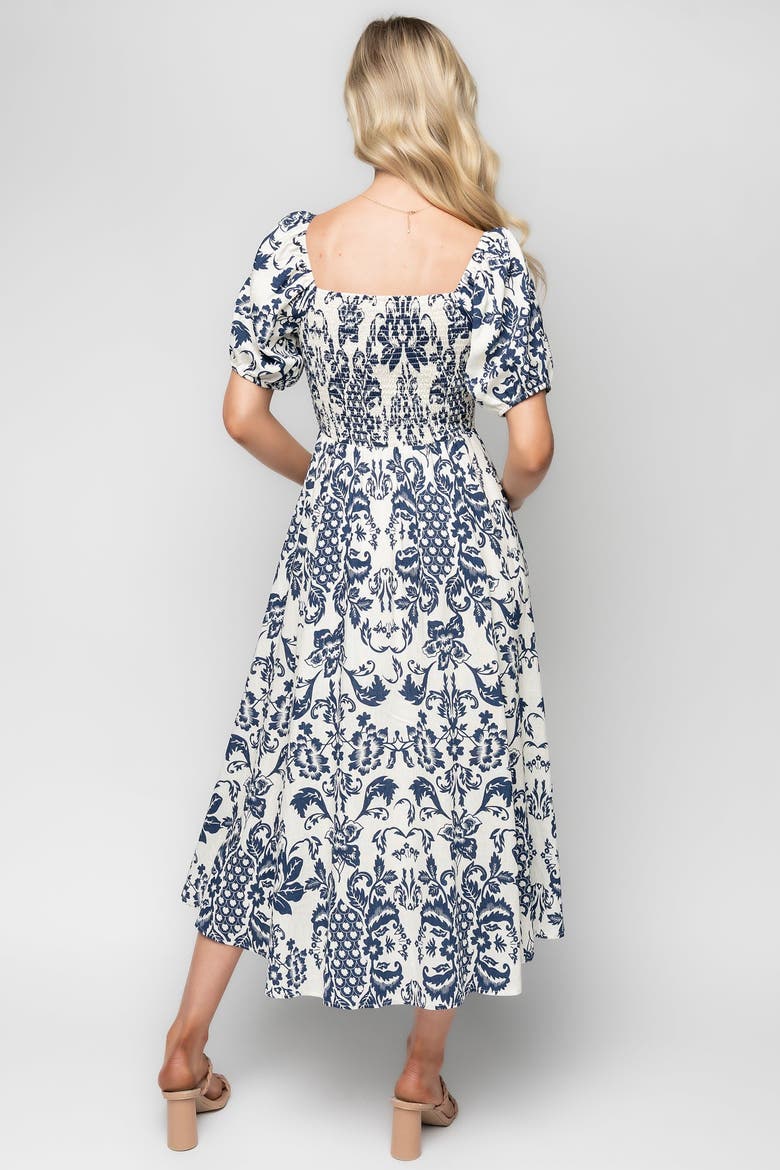 Charlotte Midi Dress, Alternate, color, Ivory + Dark Blue