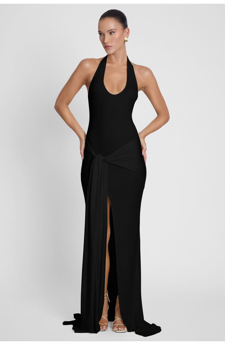 LEAU Heaven Halter Jersey Knot Maxi Dress, Alternate, color, Black