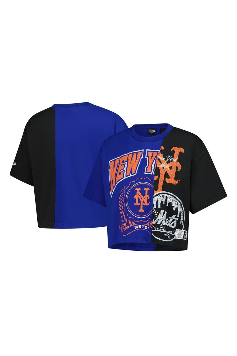 Women's New Era Blue New York Mets Upcycled Colorblocked Boxy Cropped T-Shirt, Main, color, Blue