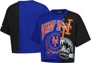 New Era Women's New Era Blue New York Mets Upcycled Colorblocked Boxy Cropped T-Shirt