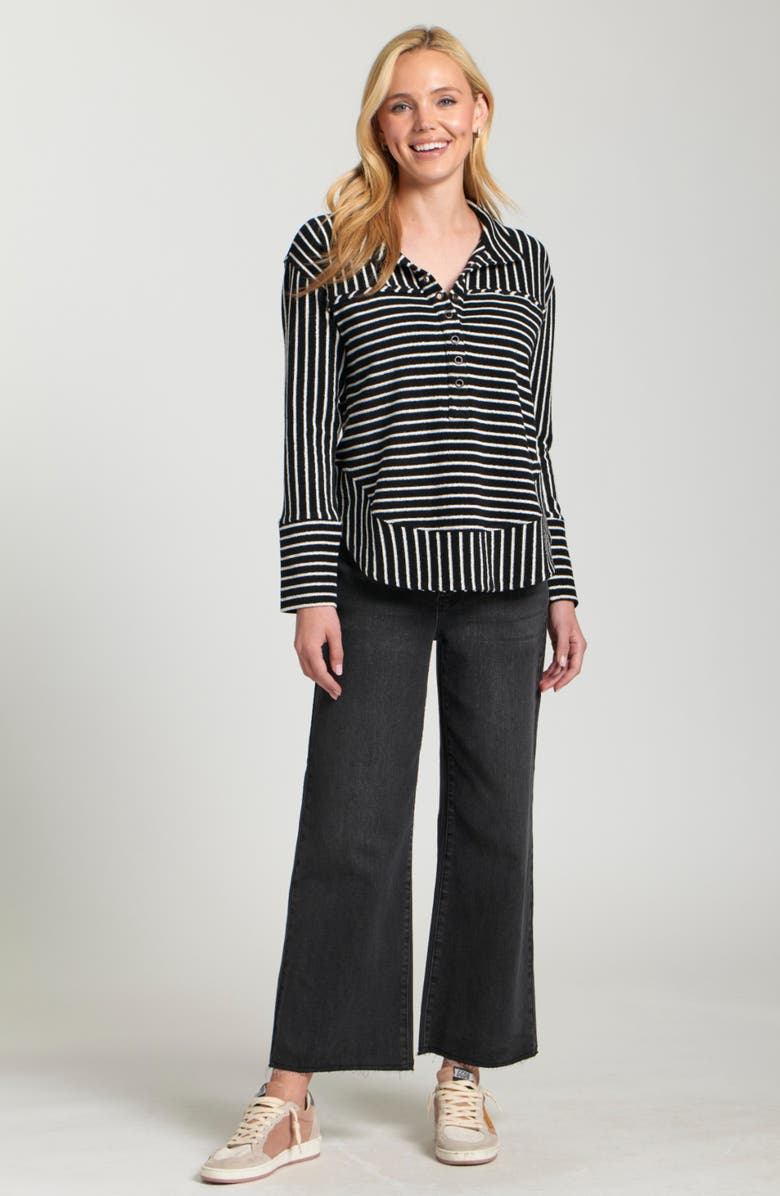 APNY Faux Leather Henley Top, Alternate, color, Black/Off White