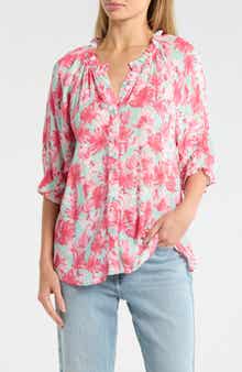 Bobeau Print Ruffle Blouse