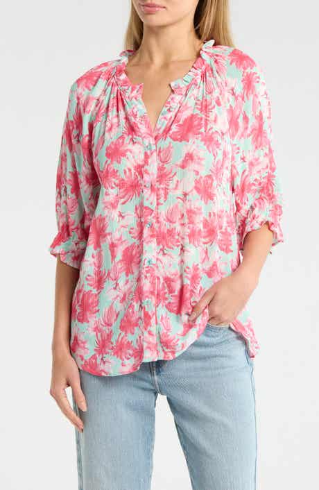 Bobeau Print Ruffle Blouse