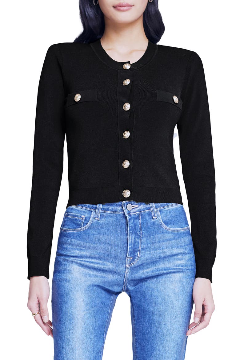 Toulouse Crewneck Cardigan, Main, color, BLACK