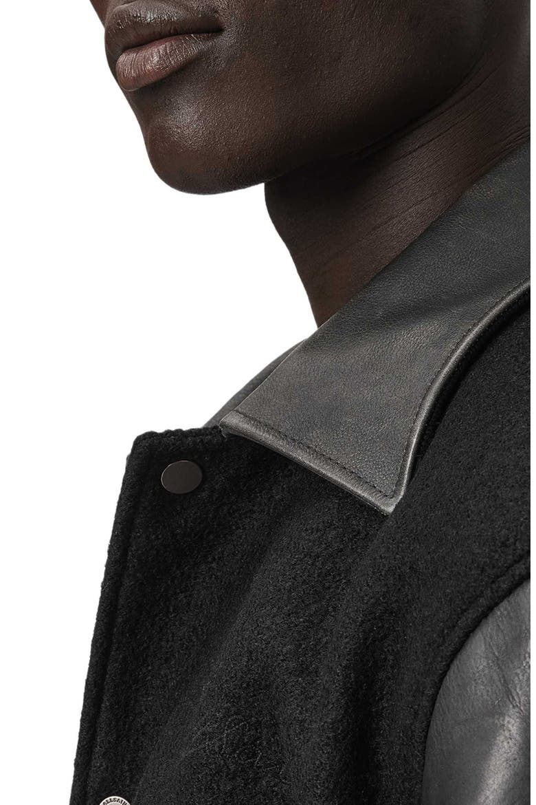 Vanson Wool & Leather Bomber Jacket, Alternate, color, BLACK