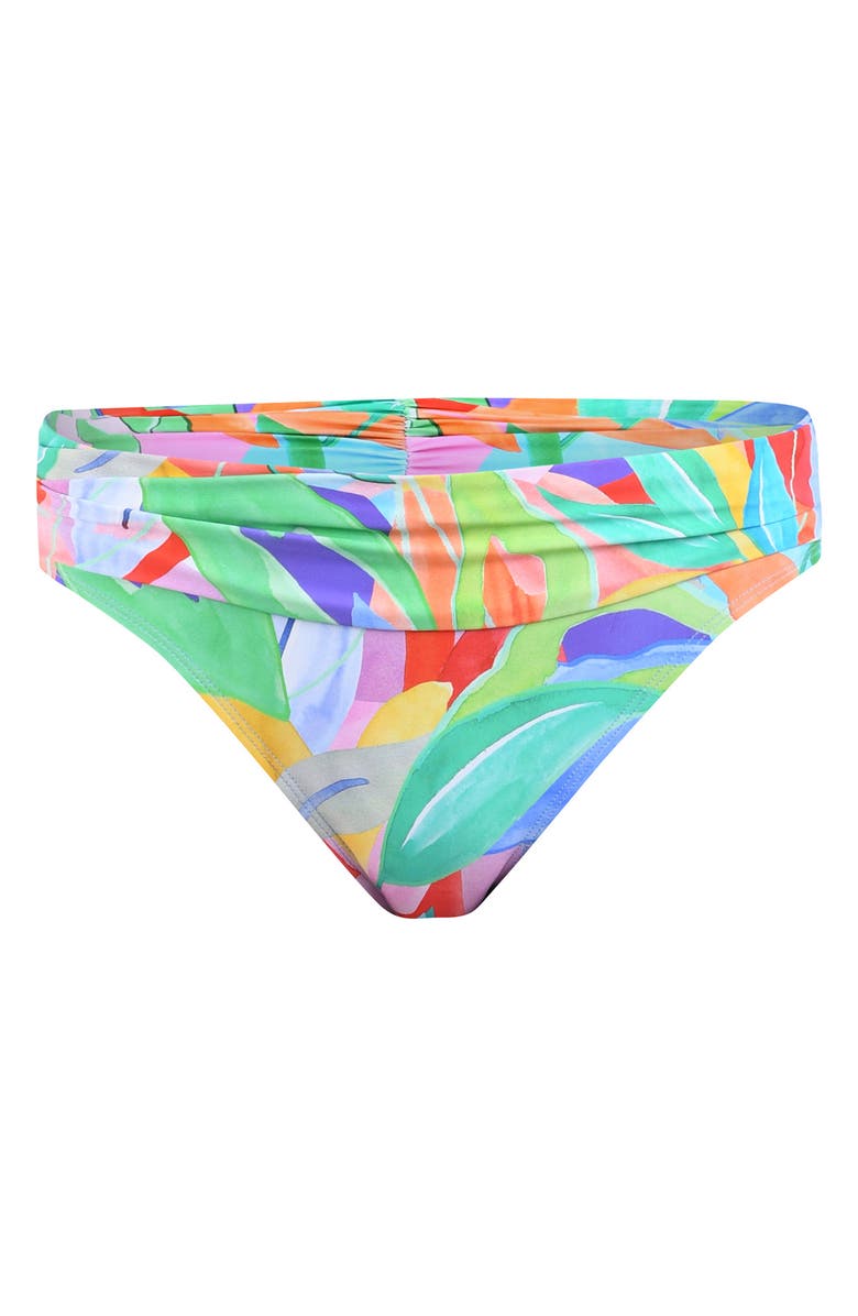 La Blanca Tropi-flage Shirred Bikini Bottoms, Alternate, color, Blue/ Green Multi