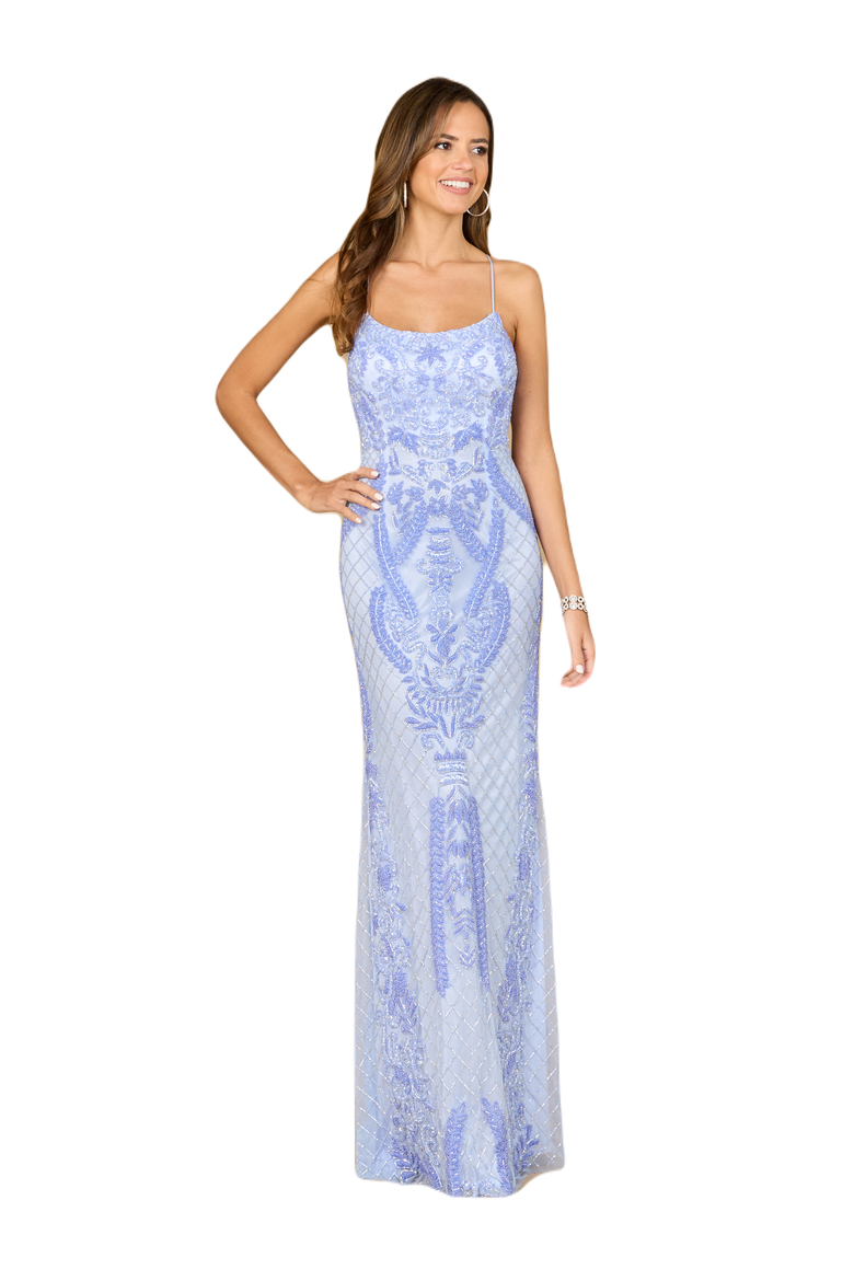 Scoop Neck, Lace Up Open Back Dress, Main, color, Periwinkle