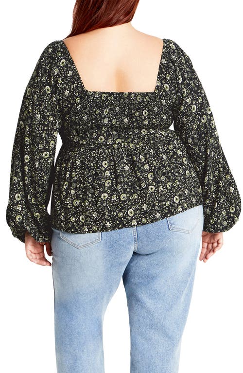 City Chic Dahlia Peasant Top In Olive Ditsy