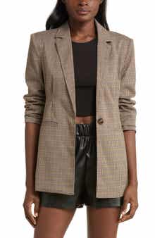 Steve Madden Cinched Waist Houndstooth Plaid Blazer
