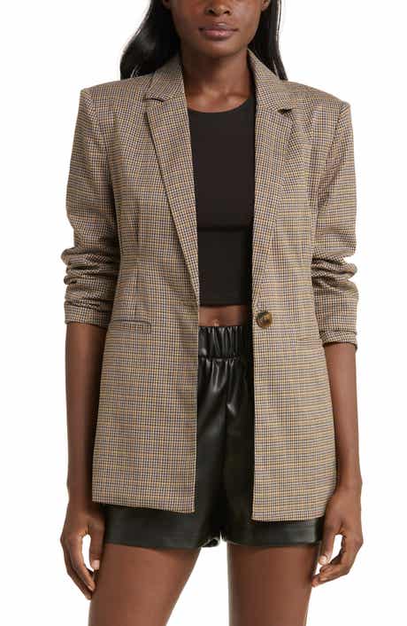 Steve Madden Cinched Waist Houndstooth Plaid Blazer