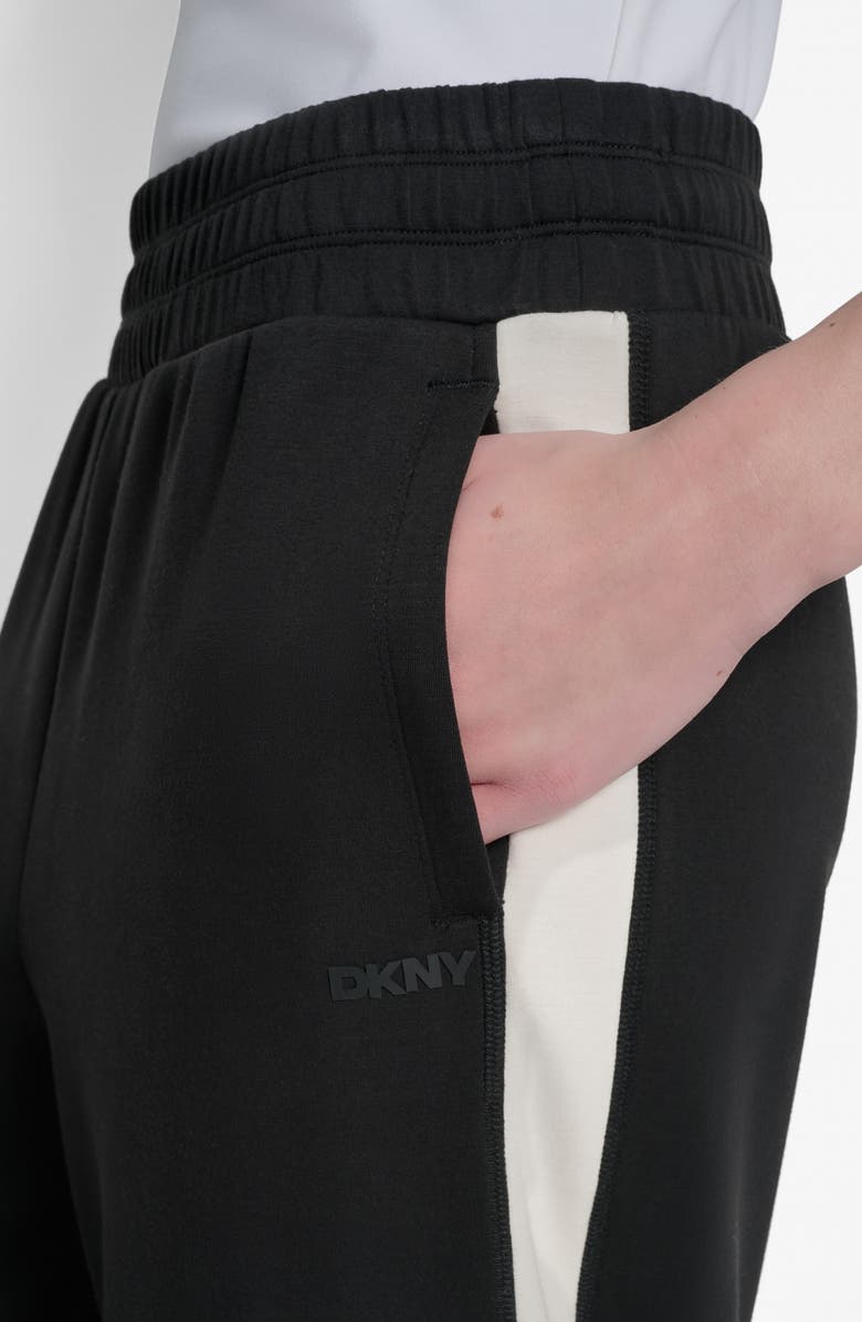 DKNY High Waist Modified Wide Leg Track Pants, Alternate, color, Black/ Eggnog