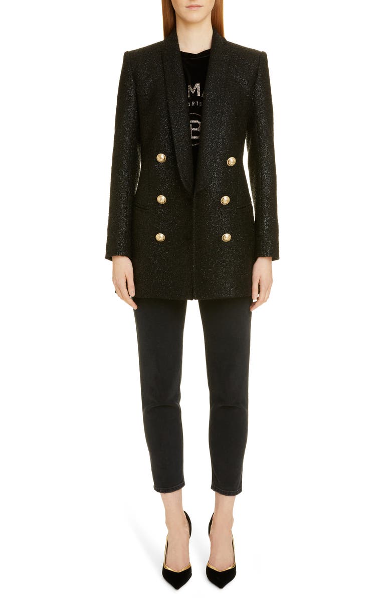 Balmain Glitter Logo Velvet Tee, Alternate, color, 