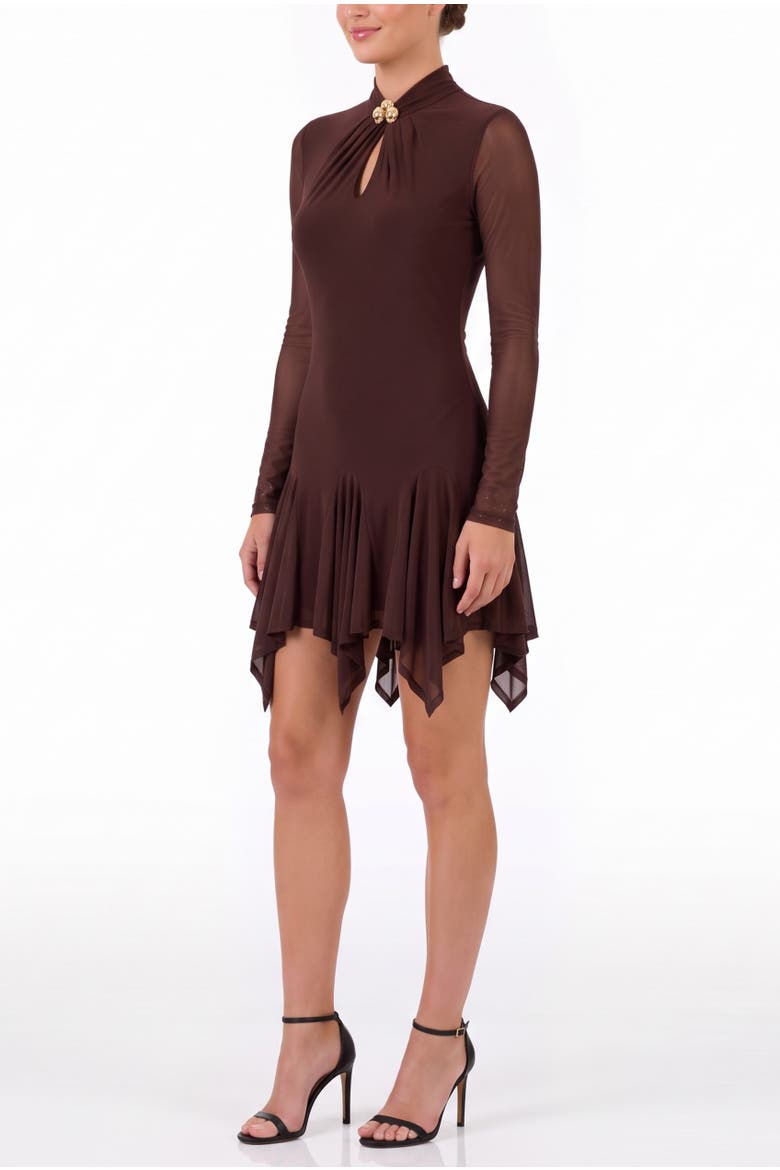 Giana Mesh Long Sleeve Mini Dress, Alternate, color, Rum Raisin