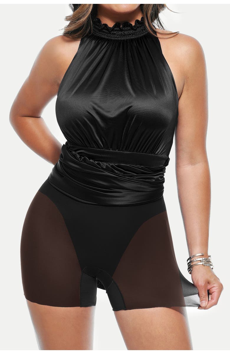 Popilush Built-in Shapewear Draped High Neck Maxi Dress, Alternate, color, Classic Black