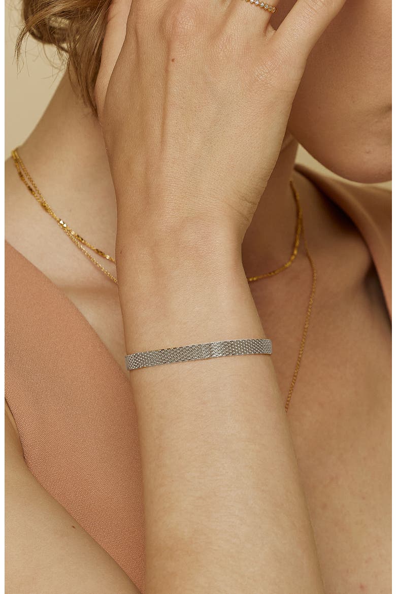 18k Gold Plated Sterling Silver Mash Chain Adjustable Bracelet Gift Idea, Alternate, color, Silver