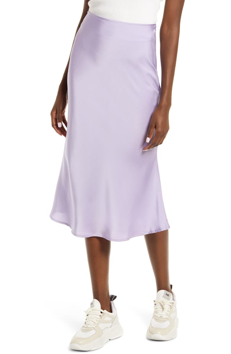 Amy Lynn Bias Cut Satin Slip Skirt, Main, color, Lilac