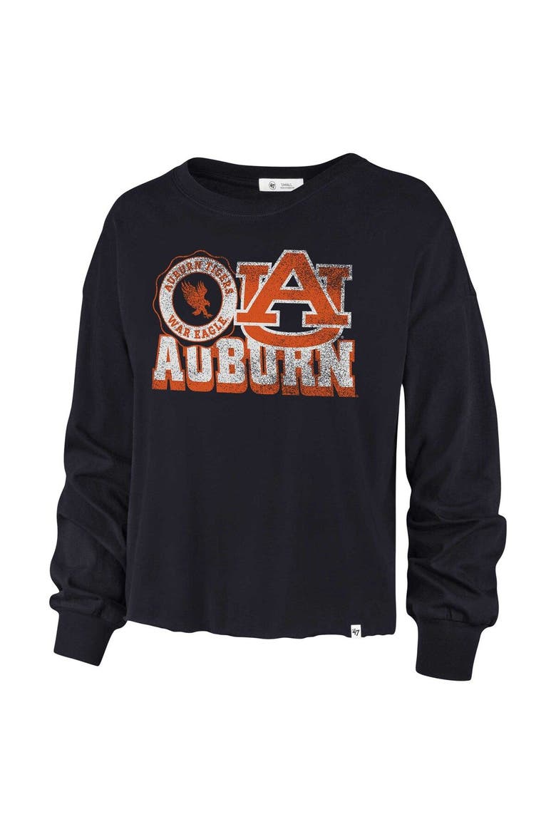 Women's '47 Navy Auburn Tigers Bottom Line Parkway Long Sleeve High Waist T-Shirt, Alternate, color, Navy